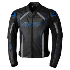 RST S-1 CE Men's Leather Motorcycle Jacket - Black, Grey, & Neon Blue